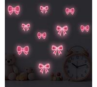 3 Sheets Glow in The Dark Pink Bow Wall Stickers Luminous Bow Knot Coquette Wall Art Decor Wallpaper for Nursery Living Room Bedroom