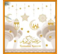3 Sheets Gold Glitter Eid Mubarak Window Stickers Ramadan Window Clings Stained Glass Clings Eid Mubarak Window Decorations Ramadan Decorations
