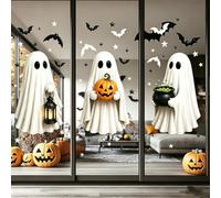 3 Sheets Halloween Ghost Window Clings Static Electrostatic Window Stickers Large White Ghost Pumpkin Windows Cling Decorations Cute Bat Windows Decals for Holiday Party Home School Store Glass Decor