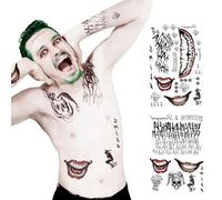3 Sheets Halloween Temporary Tattoos for Women Kids Men Makeup Kit Cosplay,Halloween Fake Face Joker Tattoos Stickers,Realistic Temporary Tattoos Rave Party Makeup Accessories