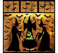 3 Sheets Halloween Witches Window Clings Decor Extra Large Witches with Cauldron Bats Silhouette Double Sided Halloween Window Decals Wicked Witch Windows Stickers for Party School Home Office Glass