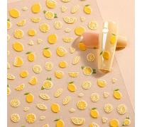 3 Sheets Lemon Nail Art Stickers, 5D Embossed Summer Lemon Fruit Nail Decals Self-Adhesive Cute Design for Women Summer Manicure