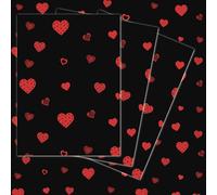 3 Sheets Red Hearts on Black Wrapping Paper - Heart Giftwrap - 70x50cm - Wedding Anniversary Valentine's - Recyclable & Eco Friendly