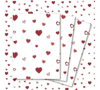 3 Sheets Red Hearts on White Wrapping Paper - Valentine's Day Giftwrap - 70x50cm - Wedding, Anniversary, Engagement - Recyclable & Eco Friendly - Heart Wrapping Paper