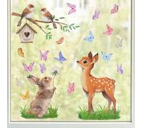 3 Sheets Spring Summer Window Stickers Rabbit Sika Deer Animals Window Clings Double-Sided Stained Glass Clings Spring Window Clings for Spring Summer Window Decorations