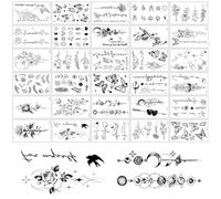 3 Sheets Temporary Tattoos 2 Weeks - Black Fake Tattoos Adhesive Tattoos for Adults Waterproof Tattoo for Sticking Small Sayings Temporary Sticker for Children Men and Women