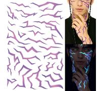 3 Sheets UV Kpop Glow Temporary Demon Costume Tattoos, Purple Demon Energy Pattern, Black Light Activated Neon Blue, Fake Tattoo Stickers for Cosplay, Festivals, Rave & Halloween Birthday Decoration