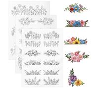 3 Sheets Water Soluble Embroidery Stabilizer, Stick and Stitch Self-Adhesive Transfer Paper with Pre-Printed Flower & Leaf Patterns, Water Soluble Embroidery Patterns for Hand Sewing Beginners