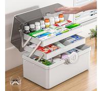 3 Shelf Medicine Storage 39 x 21.5 x 26.5 cm Multi-Purpose Medicine Box with Transparent Lid Craft Case, Storage Box Medicine Box, Portable Medicine Chest, Large Capacity Medical