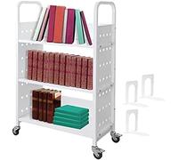 3-Shelf Rolling Library Cart Double-Sided W-Shaped Book Cart with Lockable Wheels Versatile Mobile Shelving for Home Office & School Stylish L-Shaped White Design