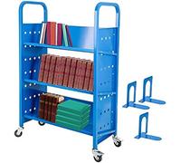 3-Shelf Rolling Library Cart Double-Sided W-Shaped Design with Lockable Wheels Versatile Book Trolley for Home Office and School - V-Shaped Blue Storage Solution