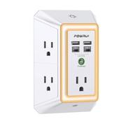 3-Sided Outlet Extender with Night Light - POWRUI Multi Plug Outlet with 5 Outlets and 4 USB Ports(2 USB-C), USB Wall Charger for Home, Office, Travel, ETL Listed, White