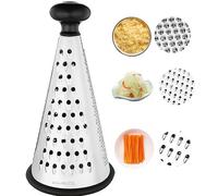 3-Sided Stainless Steel Box Cheese Grater with 10" Conical Shredder - Kitchen Grater for Cheese, Vegetables, Garlic - Non-Slip Hand Guard & Removable Base