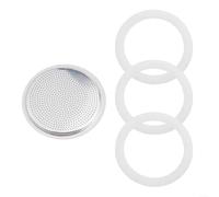 3 Silicone Seals Plus 1 Aluminum Filter for Moka Pot Coffee Maker Accessories Compatible with 1 2 to 12 Cup For Espresso Pots (12 cup)