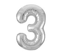 Number 3 Silver SuperShape Foil Balloons 22"/55cm w x 34"/86cm h