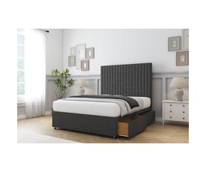(3' Single, Graphite) Comfort Denver Dumfries Divan Bed Base 2 Drawers Same Side 26" Strutted Headboard