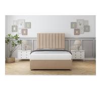 (3' Single, Pebble) Comfort Tokyo Cream Plush Divan Bed Base 2 Drawers Same Side With 26" Strutted Headboard 2'6 Small Single