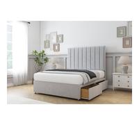 (3' Single, Sliver) Comfort Tokyo Cream Plush Divan Bed Base 2 Drawers Same Side With 26" Strutted Headboard 2'6 Small Single