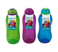 3 Sistema 330ml Drink Bottles, Aqua Blue, Lime Green, Pink