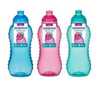 3 Sistema 330ml Twist n Sip Drink Bottles, Blue, Pink, Green