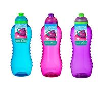 3 Sistema 460ml Twist n Sip Drink Bottles, Blue, Pink, Purple
