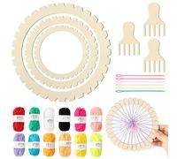 3-Size Round Wooden Weaving Loom Kit, 18Pcs Complete Set with 12 Yarns 3 Wooden Combs DIY Coaster Tapestry Knitted Art Crafts Making for Adult Beginner Children Educational Creative Gift Hanging Decor