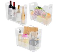 3 Sizes Freezer Organizer Bins with Wheel Clear Plastic Pantry Tall Narrow Kitchen Organization Rolling Freezer Bins for Bottom Freezer Storage Containers for Home Office Snack Storage Containers