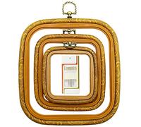 3 Sizes Imitated Wood Square Embroidery Hoop Set Plastic Circle Cross Stitch Hoop Rings for DIY Craft Sewing,Including 16pcs Gold Eye Sewing Needles