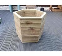 3 Sizes of Hexagon Wooden Garden Decking Planters for plants, shrubs and flowers