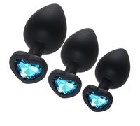 3 Sizes Silicone Anal Plug Set with Heart Shaped Jewel Base - Progressive Training Butt Plug for Beginners and Couples - Light Blue Adult Toy (Light Blue)