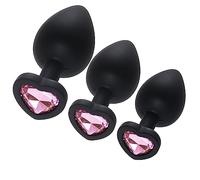 3 Sizes Silicone Anal Plug Set with Heart Shaped Jewel Base - Progressive Training Butt Plug for Beginners and Couples - Light Blue Adult Toy (Pink)