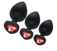 3 Sizes Silicone Anal Plug Set with Heart Shaped Jewel Base - Progressive Training Butt Plug for Beginners and Couples - Light Blue Adult Toy (Red)