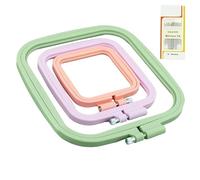 3 Sizes Square Embroidery Hoop with 16 Gold Eye Embroidery Needles, Colorful ABS Rectangle Frame Stitch Hoop Sewing Tool for Art Craft Handy Sewing (Multicolor Embroidery Hoops)