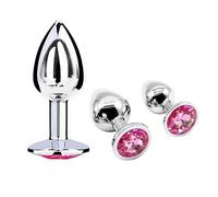 3 Sizes Stainless Steel Trainer Kit Suction Cup Realistic Classic Dick Plug Double Headed - Pink