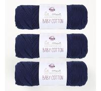 3 Skein La Mia Baby 50% Cotton Total 10.5 Oz Each 3.5 oz (100 g) / 218yd (200m), Medium, Worsted, Super Soft Yarn, Best for Baby and Amigurumi, (Navy Blue - L007)