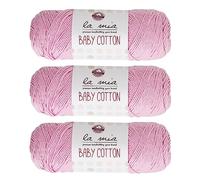 3 Skein La Mia Baby 50% Cotton Total 10.5 Oz Each 3.5 oz (100 g) / 218yd (200m), Medium, Worsted, Super Soft Yarn, Best For Baby and Amigurumi, Pink - L042