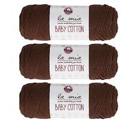 3 Skein La Mia Baby 50% Cotton Total 10.5 Oz Each 3.5 oz (100 g) / 218yd (200m), Medium, Worsted, Super Soft Yarn, Best For Baby and Amigurumi, Brown - L005