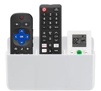 3 Slot Adjustable Remote Control Holder Wall Mount, TV Remote Box Hollow Bottom Slot Easy Phone Charging, Self Adhesive Remote Holder,Wall Pen Holder Storage Accessories for Home Office School (White)