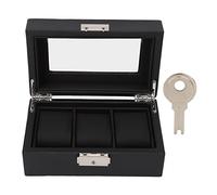3 Slot Watch Box Lockable Small PU Leather Watch Jewelry Storage Case with Clear Lid for Men Women Bracelet Black Carbon Fiber Material Portable Size 18.8 x 11.5 x 8cm