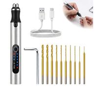 3-Speed Cordless Mini Drill Pen Silver, Rechargeable Electric Hand Drill with 10 Small Drill Bits, Portable Micro Rotary Tool Set for Jewellery Making Resin Wood Plastic Keychains Crafting