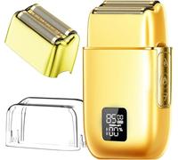 3-Speed Electric Foil Shaver for Men, Dual Floating Blades IPX7 Waterproof Wet & Dry Shaver with LED Display & Type-C Charging, Precision Razor for Face Beard & Head (Gold)
