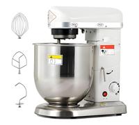 3-speed planetary mixer for commercial kitchen use | Equipped with 7L stainless steel bowl, includes dough hook and whisk, 110V operation, white color