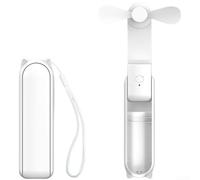 3-Speed Rechargeable Pocket Fan White Foldable for Design Works As Handheld & Desk Fan, 2000mAh Power Bank Portable USB Fan For Outdoor Travel Office Daily Use(1)