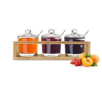 3 Spice Jars With Wooden Rack And Spoons Jam Jars Sugar Bowl Condiment Set