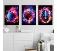 3 Sports Tennis Ball Posters Helmet's Gleam Football Prints Canvas Painting Wall Pictures Home Room Decor 30x40cmx3 No Frame