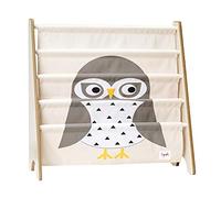 3 Sprouts Kids Bookshelf, 4-Tier Rack, Holds 35 Books, Owl | 4-tier sling book rack for kids rooms, nursery, playroom or classroom storage; kids reading nook; nursery playroom classroom.