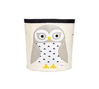 3 Sprouts Large Cotton Canvas Toy Storage Basket - Durable Baby Laundry Organizer with Handles, Kids Foldable Toy Basket for Playroom & Nursery Decor, Snowy Owl