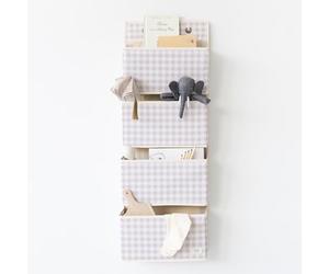 3 Sprouts Over Door Storage Organiser - Back of Door Hanging Organisers with 4 Large Pockets & 2 Hooks for Nappy, Baby Clothes, Toy Stuffed Animal, Essential for Nursery Rooms - Gingham Beige