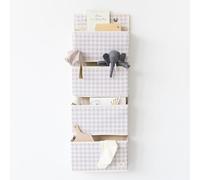 3 Sprouts Over the Door Organizer, 4 Pockets, 2 Hooks, Gingham Beige | Hanging organizer with 4 large pockets and 2 hooks for nursery clothes, toys and stuffed animals; clothes toys and blankets.