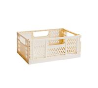 3 Sprouts Recycled Plastic Collapsible Crate - Stackable Foldable Storage Box for Easy Organizing, Durable Folding Crate for Home or Office Use - Medium - Cream